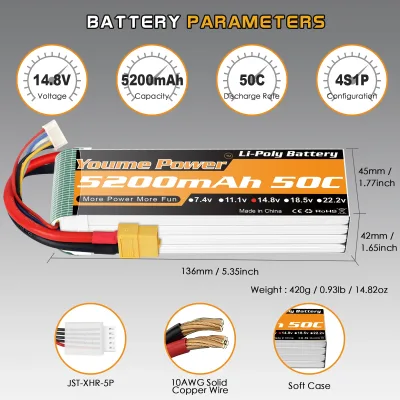Batterie LiPo 4S 14,8 V 5200 mAh XT60 – image 2