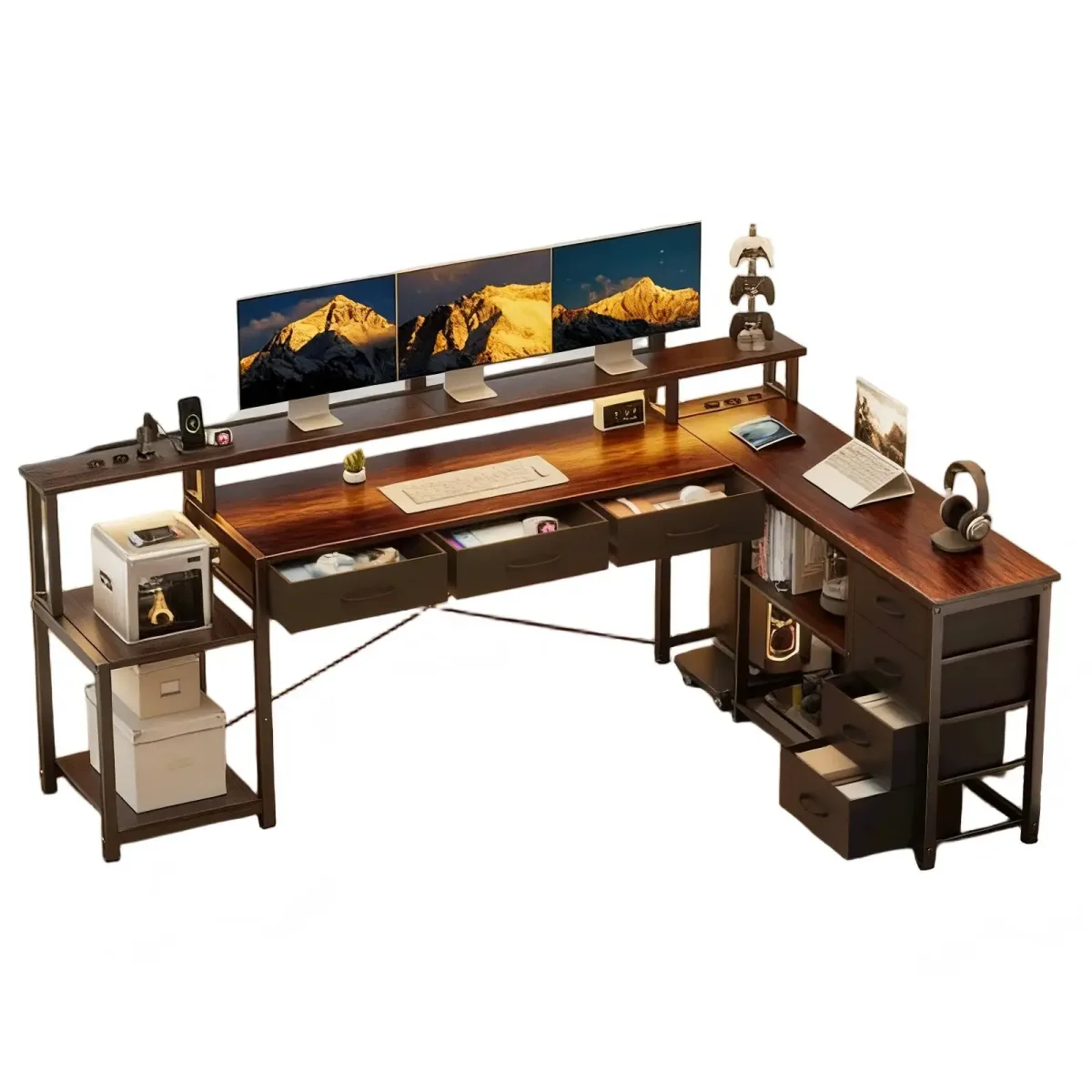 Bureau d'angle en L métal avec support d'écran