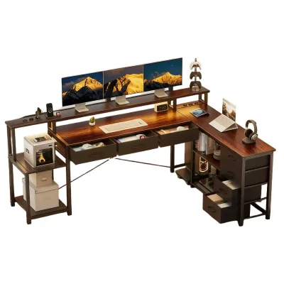 Bureau d'angle en L métal avec support d'écran