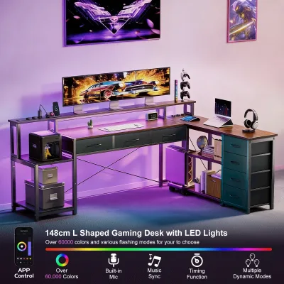 Bureau d'angle en L métal avec support d'écran – image 2