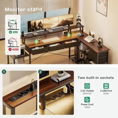 Bureau d'angle en L métal avec support d'écran – image 3