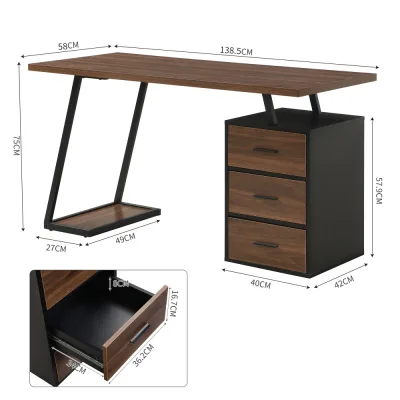Bureau industriel 3 tiroirs, 138,5 cm, MDF – image 2