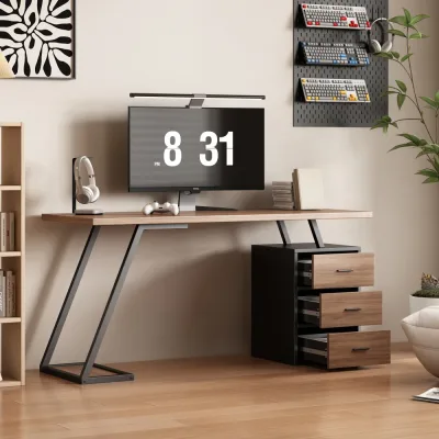 Bureau industriel 3 tiroirs, 138,5 cm, MDF – image 3