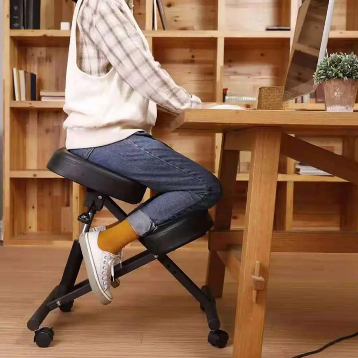 Chaise à genoux ergonomique en acier, noire