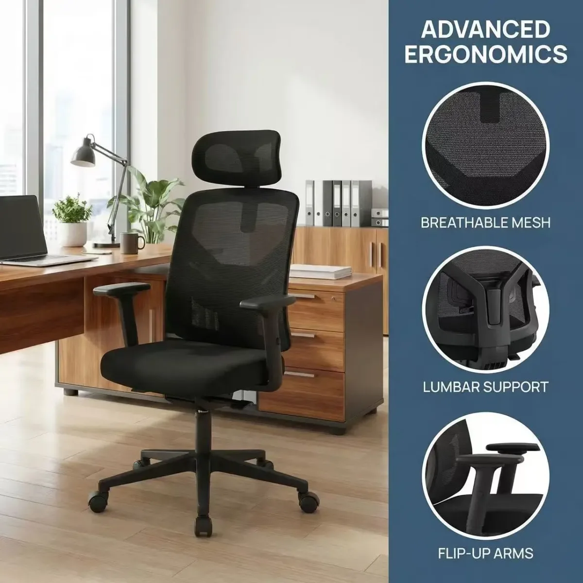 Chaise de bureau ergonomique en maille noire