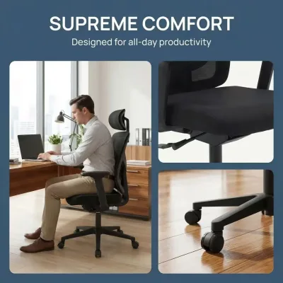 Chaise de bureau ergonomique en maille noire – image 2
