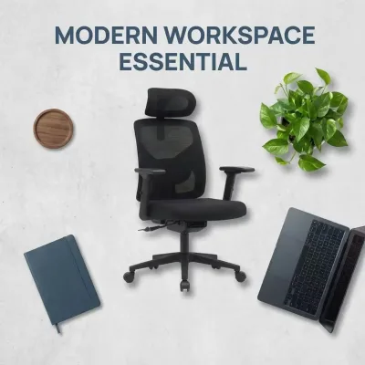 Chaise de bureau ergonomique en maille noire – image 3
