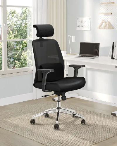 Chaise de bureau ergonomique noire à roulettes