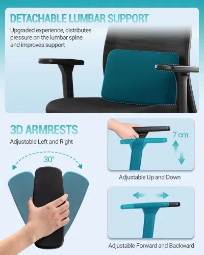 Chaise de bureau ergonomique noire à roulettes – image 2