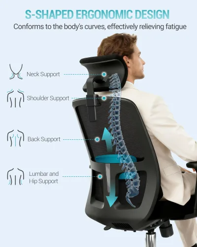Chaise de bureau ergonomique noire à roulettes – image 3