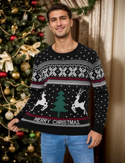 Pull de Noël homme à col rond, motifs de renne – image 2