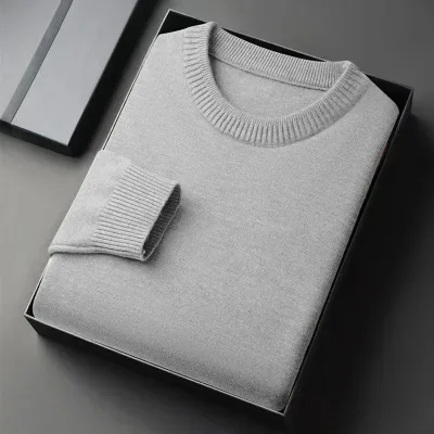Pull en tricot à col rond uni pour homme – image 3