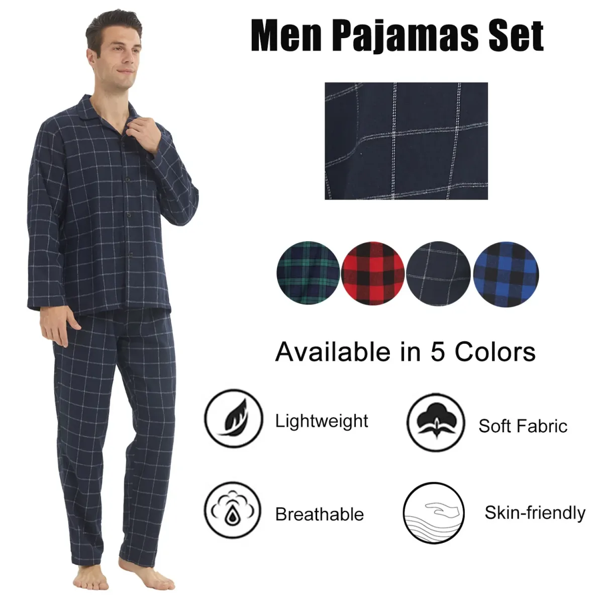 Pyjama en flanelle à carreaux pour homme