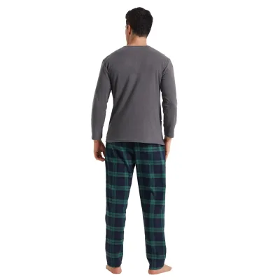 Pyjama homme à carreaux, col Henley – image 3