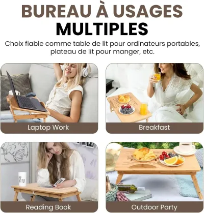 Table de lit pliable en bambou, 66 × 35 × 30 cm – image 3